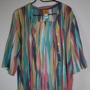 Ruby Rd 3/4 Sleeve Flowy Button Up (Large)